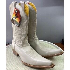 Potrero Men's Leather Western‎ Off-White Cowboy Riding Dressy Boots Ivory 8 NWT